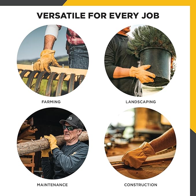 Wells Lamont Leather Work Gloves for Men – Grain Cowhide, Reinforced Palm – Ideal for Construction, Farming, Ranching – Ergonomic Fit, Keystone Thumb, Elasticized Wrist – Saddletan, Medium (1129M)