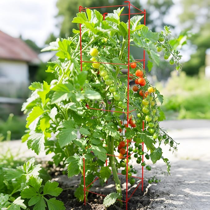Tomato Cages 6 Packs 57 Inches (H) Plant Stand with 164 Feet Twist Ties, Heavy Duty Garden Plants Support for Tomatoes, Cucumber, and Other Climbing Plants (Red)