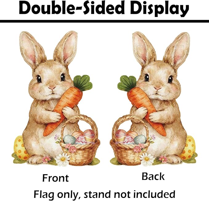 Heyfibro Happy Easter Bunny Garden Flag Banner Double Sided 12.6x18.9 Inch Cute Rabbit Garden Flag Small Yard Flags for Outside House Farmhouse Holiday Easter Outdoor Decorations