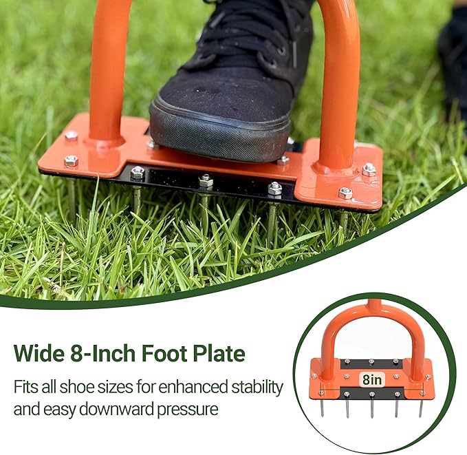 39in Lawn Aerator Spike Tool with 304 Stainless Steel Spikes Heavy Duty Lawn Aerator with Wide Foot Plate Rubber Handle for Soil Aeration, Grass & Yard Care