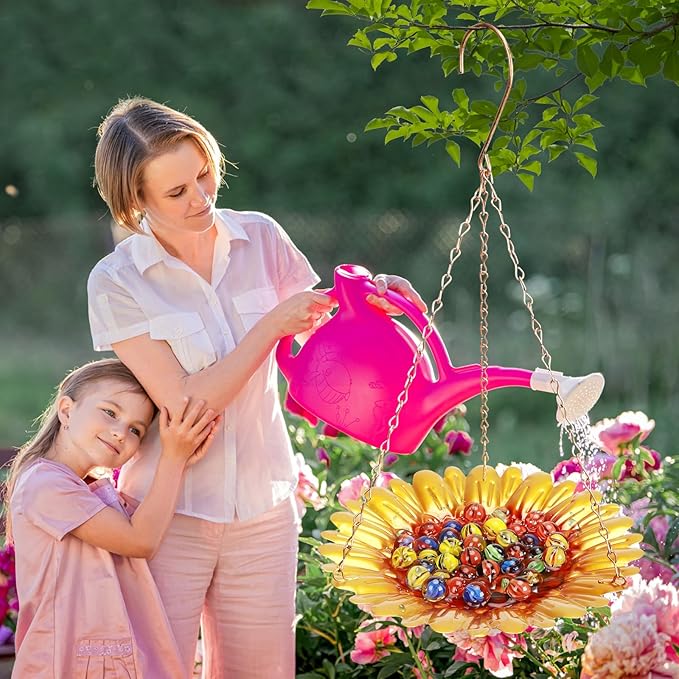Bee Watering Station,Bee Cups for Garden with Vivid Sun-Flower Design,Multifunctional Hanging Bee Feeder with 40 Glass Beads,Butterfly Feeder,Bird Bath for Garden Yard Decor