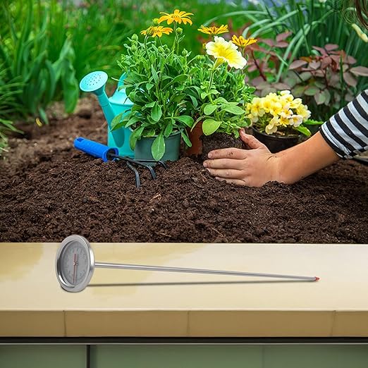 Compost Thermometer with 19.7 Inch Stainless Steel Probe, Soil Temperature Gauge for Gardening, Composting and Farming, Dual Scale Celsius and Fahrenheit
