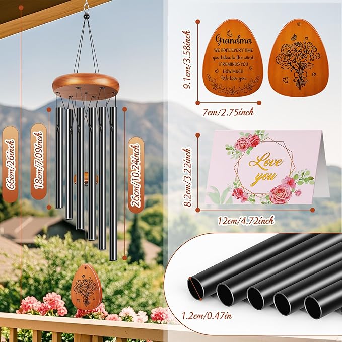 Gifts for Grandma Women, Wind Chimes for Outside 26" Inches, Winzwon Memorial Sympathy Wind Chimes, Garden Patio Balcony Yard Decor, House Warming Gifts for New Home