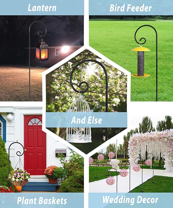 Outdoor Shepherd Hooks 60 inch Tall for Bird Feeder (2 Packs), Adjustable Metal Garden Poles for Hanging Plants Solar Light Lantern, Bright Black