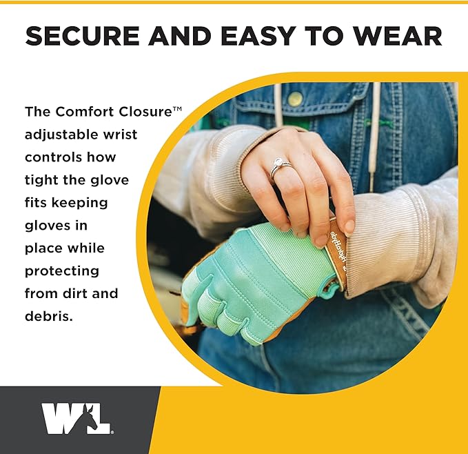 Wells Lamont Women's HydraHyde Leather Hybrid Gloves–Water-Resistant, Durable Cowhide Palm, Spandex Stretch Back–Ideal Landscaping/Gardening Gloves–Adjustable Wrist Medium, Blue (3250M),(Pack of 2)