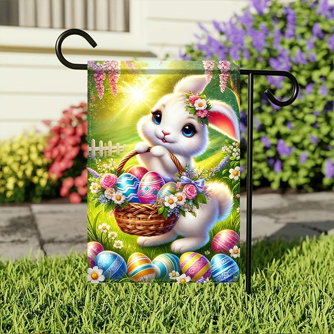 Happy Easter Egg Bunny Garden Flag Garden Flag 12 x 18 inch Double Sided Outside decorations,Spring Small Garden Flags For Outdoor Yard Lawn