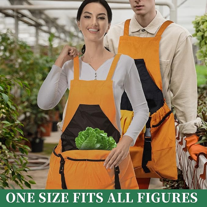 Gardening Apron, 8Oz Waterproof Canvas Garden Apron with Quick Release Pockets for Harvesting, Great Gardening Gifts for Women.