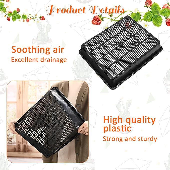 Aoriher 10 Set/20 pcs Mesh Bottom Trays and Trays mat, Soil Blocking Trays Seed Starting Trays Plastic Seedling Starter Microgreen Growing Tray for Microgreen Plant Seed Tray 15 x 12 Inch
