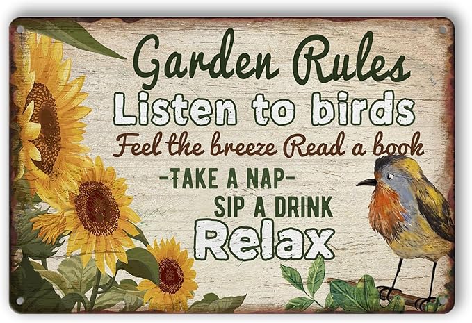 Retro Garden Rules Sign Vintage Garden Metal Signs Patio Wall Decor Outdoor Yard Signs For Home Porch Patio Gardening Shed Decorations 8 X 12 Inch