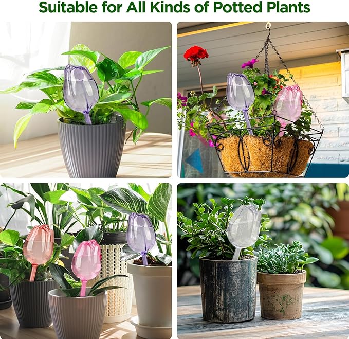 4 Pcs Self Watering Globes Bulbs for Indoor Outdoor Plants,Tulip Self Plant Watering Globes Bulbs,Automatic Plant Watering Devices, Plastic Watering Bulbs for Indoor & Outdoor Plants