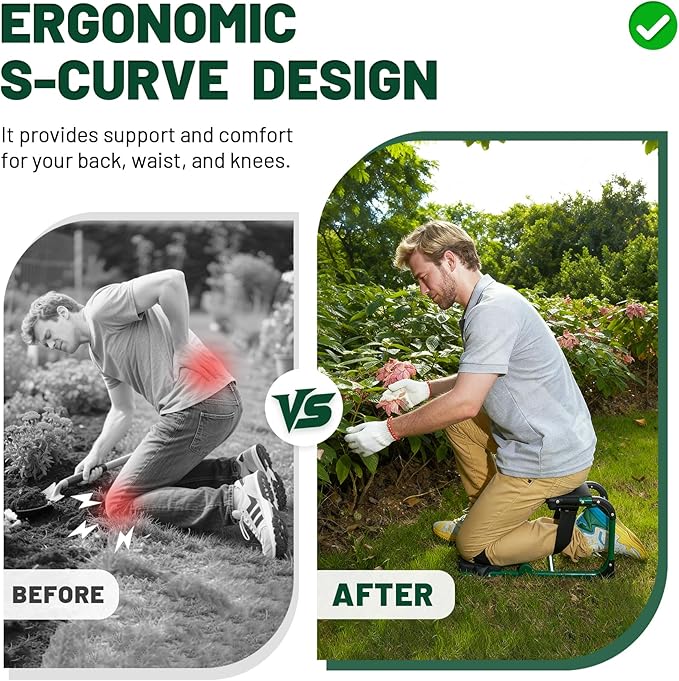 Garden Kneeler and Seat, Foldable Gardener Stool with Soft Kneeling Pad, Ergonomic Knee Seat for Gardening Farm Work, Multifunctional Gardening Gifts for Women Mom Men Seniors