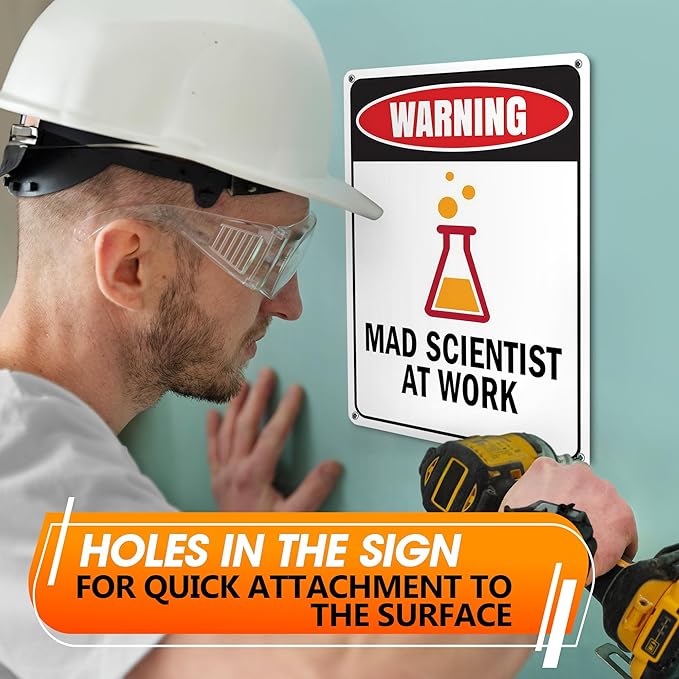 Mad Scientist Metal Sign 7.9x11.8" – Mad Scientist Props with Good Print Quality, Science Classroom Decor, Office, or Home – Rust Resistant Tin Wall Art, Chemistry Gifts for Men | Easy Installation
