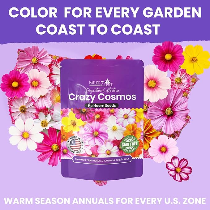 NatureZ Edge, Crazy Cosmos Seeds for 2026, 9450 Cosmos Seed, 2.25 oz, Made in USA, Annual Cut Flowers, Wildflower Seeds Bulk for Planting Flowers, Wild Flowers Seed Throw and Grow, semillas de Flores