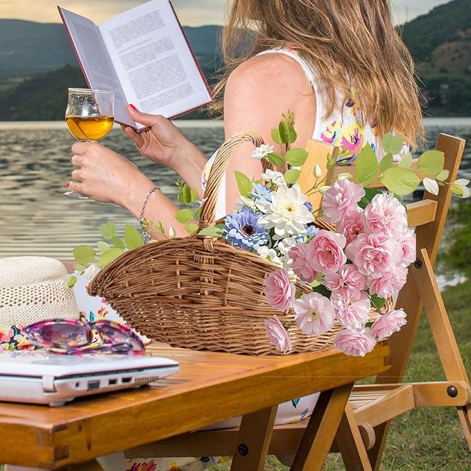 MYCENSE Wicker Picnic Storage Basket with Handle, Empty Picnic Baskets, Sturdy & Versatile Harvest Basket for Camping, Beach, Park, Halloween, E 45x30x30cm