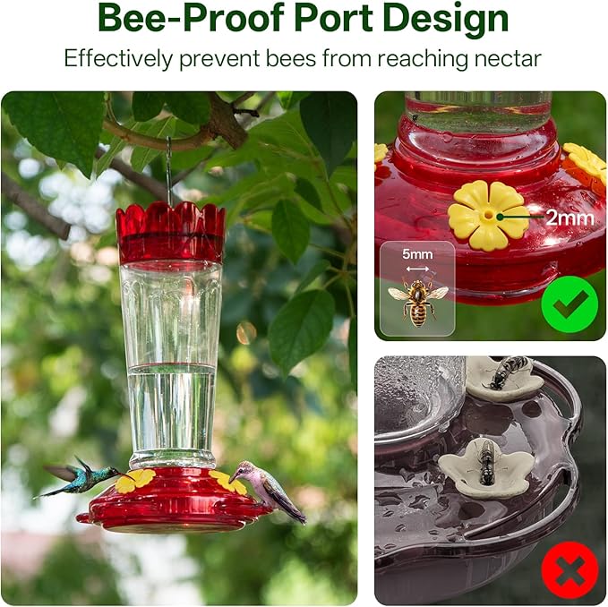 Hummingbird Feeder for Outdoors Hanging, 14 OZ Plastic Hummingbird Feeders, Ant & Bee Proof Leak-Proof Nectar Feeders with 4 Feeding Ports and Perches, Gifts for Mom, Birdlovers