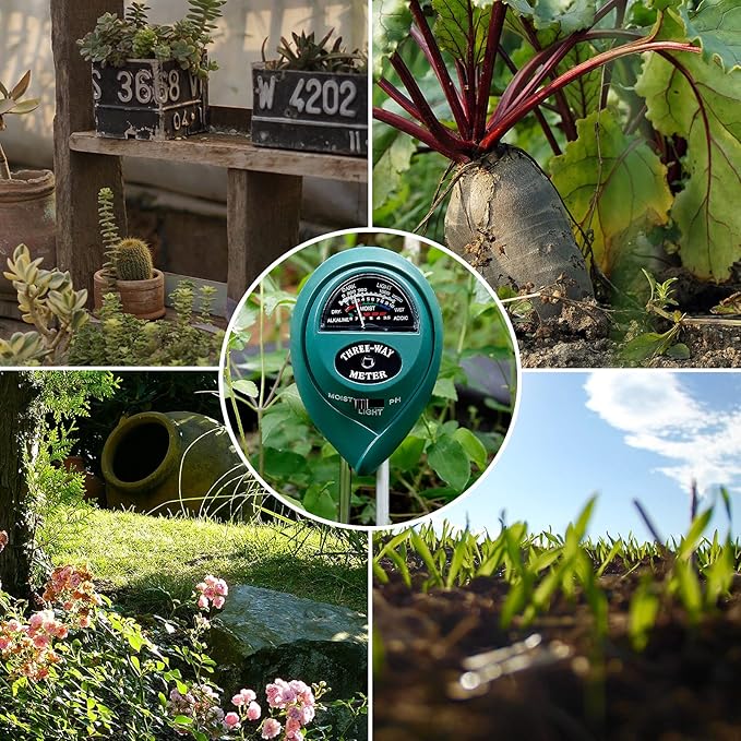 MEASUREMAN 3-in-1 Soil Tester with Moisture/Light/pH Test for Plants, Gardening Tool for Indoor & Outdoor, Great for Gardens, Lawn, Farms, Balcony, No Batteries Required