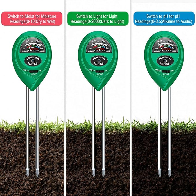 apine Soil Moisture Meter,3 in 1 Soil pH Tester,Soil Tester with Moisture,Light,and pH Test for Garden,Farm,Lawn,Indoor,Outdoor (No Battery Needed)