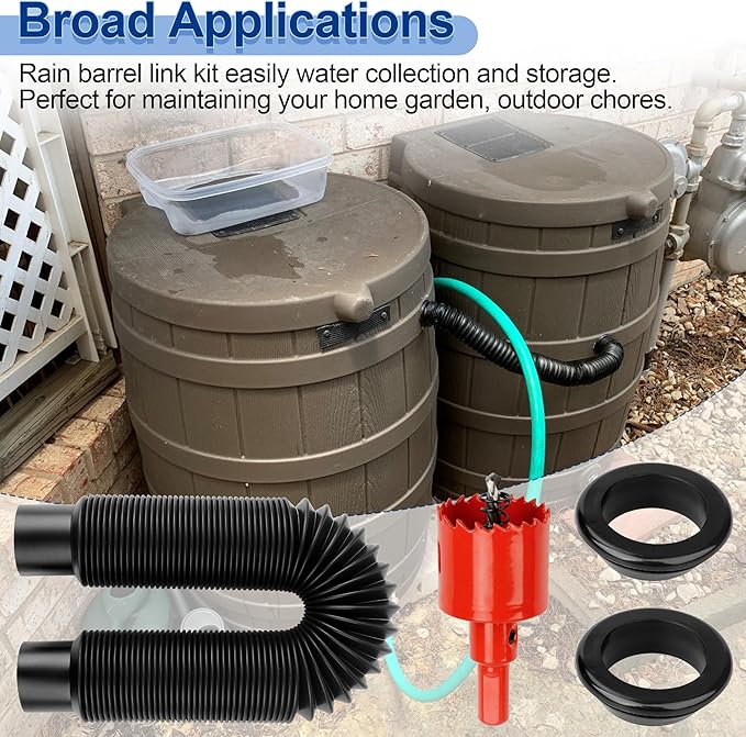 Rain Barrel Hose Connector Kit to Link Rain Water Collection Barrels, Increase Water Storage Capacity, Overflow Hose Olive Barrel Rain Barrel Linking Kit fit for Home Garden Outdoor Chores