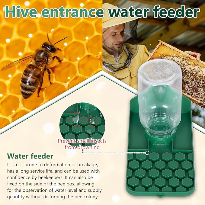 Bee Water Dispenser, Wall or Tree Mounted, for Bees, Butterflies, Hummingbirds and Insects, Green, 2 Pack