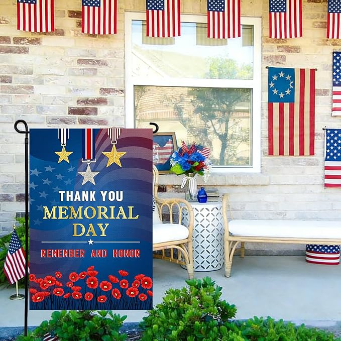 Memorial Day Garden Flag 12x18 Inch, Remember and Honor Patriotic Double Sided Flag for Yard Outdoor Decoration