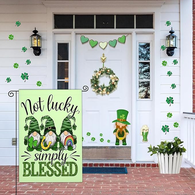 Happy St Patricks Day Garden Flag St Patrick's Day Yard Sign Garden Flags for Outside 12x18 Double Sided Shamrock Lucky Irish Blessing Signs Outdoor Decorations