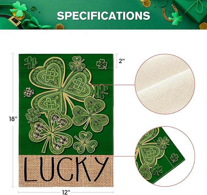 AVOIN colorlife St Patricks Day Garden Flag 12x18 Inch Double Sided Outside, Lucky Shamrock Clover Irish Floral Yard Outdoor Flag