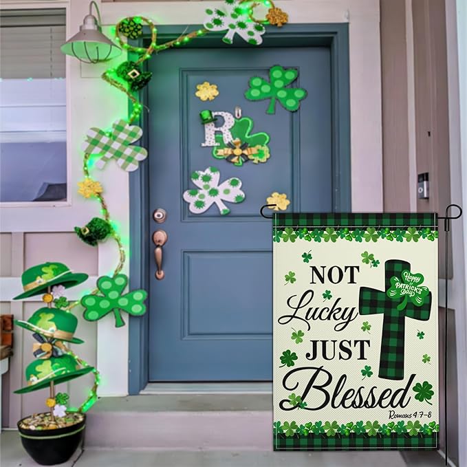 St Patricks Day Garden Flag 12×18 Inch Double Sided Happy St Patrick's Day Yard Garden Flags for Outside Shamrock Lucky Irish Blessing Garden Flag Outdoor House Holiday Decorations