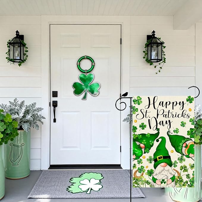 Gnomes Green Shamrocks Clovers St. Patrick's Day Garden Flag 12x18 Inch Double Sided Small Mini Yard Flag Outdoor Outside Holiday Party Decoration