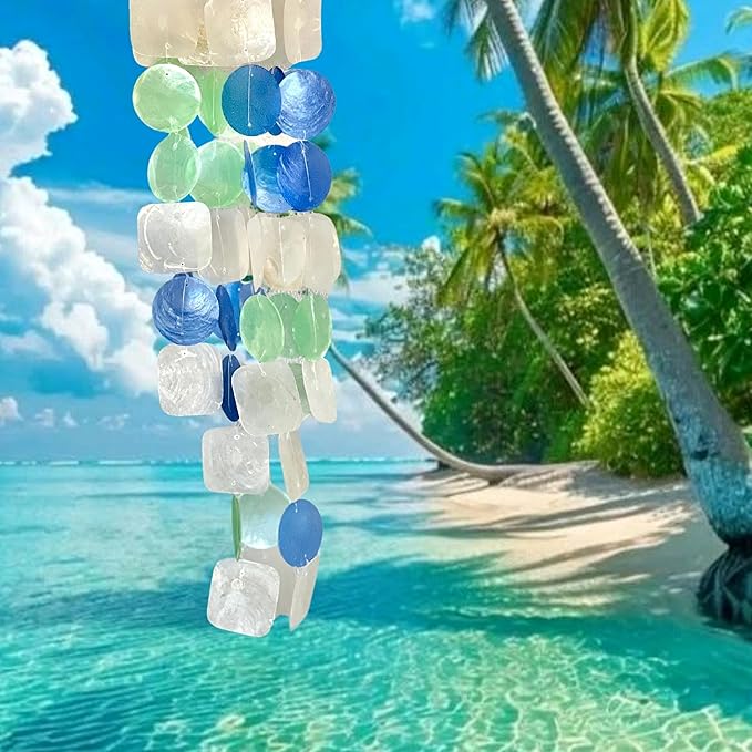 Bellaa 22906 Wind Chimes Outdoor, Garden Decorations, Musical, Indoor/Outside Windchimes, Gifts for Mom, Capiz Sea Glass Shells