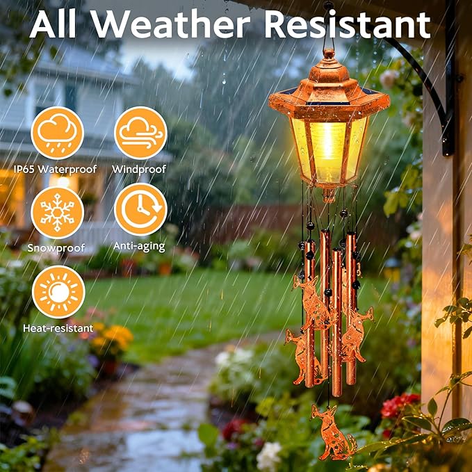 Large Solar Dog Wind Chimes with Wind Catcher/Solar Decor Light to Create a Zen Atmosphere Suitable for Outdoor, Garden, Patio Decor Classic Bronze Wind Chimes as A Sympathy/Memorial Gift for Unisex
