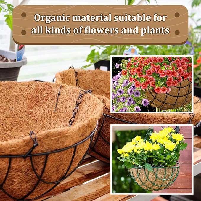 Legigo 4 Pack 20 Inch Hanging Basket Coco Liners Replacement, 100% Natural Round Coconut Coco Fiber Planter Basket Liners for Hanging Basket Flowers/Vegetables