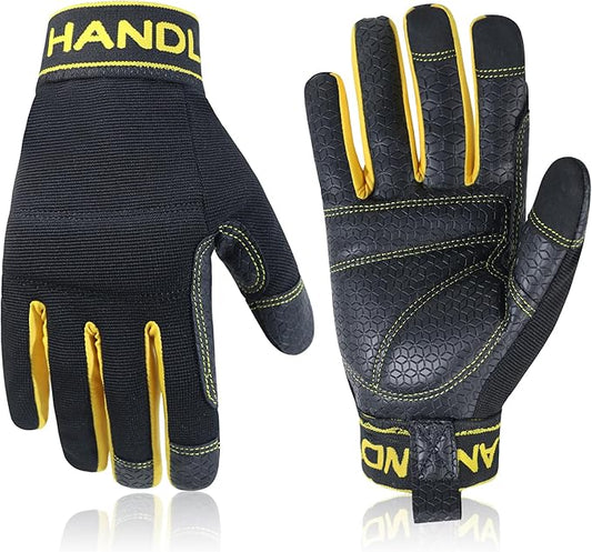 HANDLANDY Work Gloves for Men & Women, Utility Mechanic Working Gloves Touch Screen, Flexible Gardening Gloves for Yard