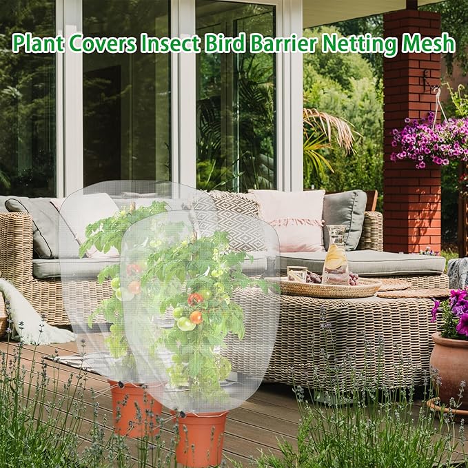 6 Pack Bird Netting for Garden Protection,Garden Netting Pest Barrier with Drawstring,3.3Ft x 2.6Ft Plant Covers Insect Bird Barrier Netting Mesh for Vegetables,Friut,Tree,Blueberry,Bushes,Tomato