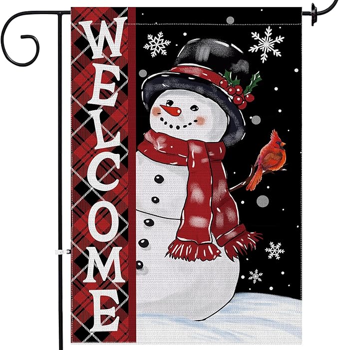 Christmas Snowman Garden Flag, Christmas Decor Yard Flag 12x18 Double Sided Winter, Snowman Garden Flags Signs Home Decorations Rustic Welcome Outdoor Farmhouse Xmas