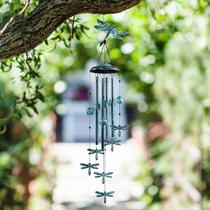 Monsiter QE Outdoors Wind Chimes with 4 Aluminum Tubes - Dragonfly S Hook, Wind Bells Hanging Decorate for Patio, Garden, Backyard or Porch