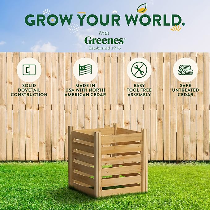 Greenes Fence Premium Cedar Wood Composter, 24" W x 24" L x 31" H (3/4" Thick) / 77.3 Gallons - Made in USA with North American Cedar