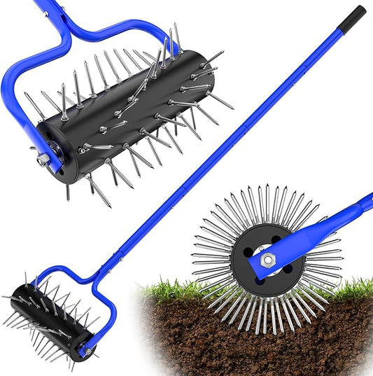 Yard Aerator Roller,Manual Lawn Spike Aerator,Heavy Duty Lawn Aerator Machine with 54 Spikes,79" Adjustable Handle Manual Push Aerator Lawn Tool,Lawn Aeration for Lawn Care & Soil Penetrat