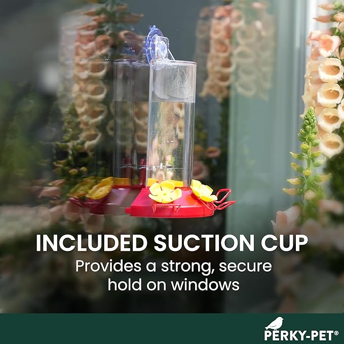 Perky-Pet Plastic Window Mount Hummingbird Feeder with Perches - 8 oz Hummingbird Nectar Capacity, 217 - Hummingbird feeders for outdoors