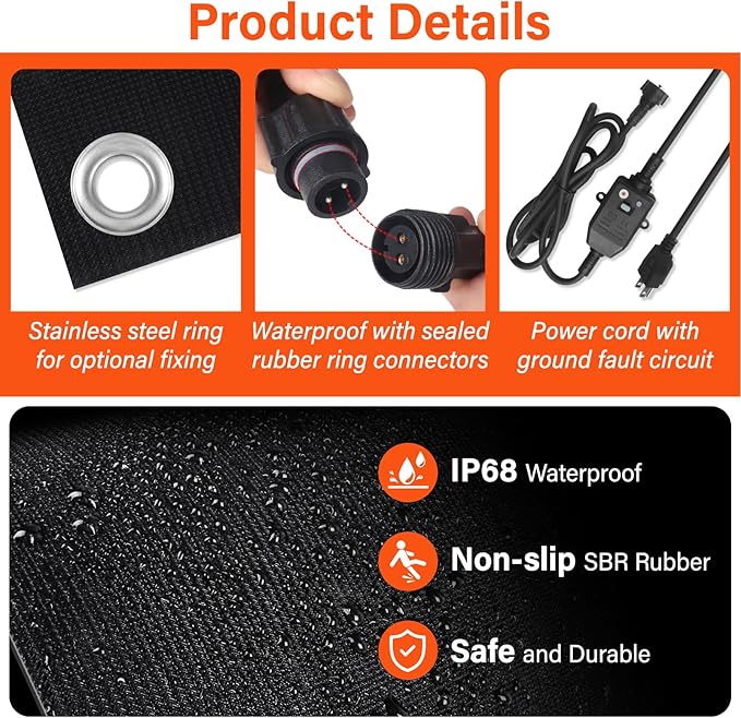4 Pcs Heated Snow Melting Mats,10 x 30 in No-Slip Rubber Heated Outdoor Mats,Snow and Ice Melting Mats for Winter Outdoor Stairs,Steps,Doorways,Walkways,Driveway,2 in/h Melting Speed
