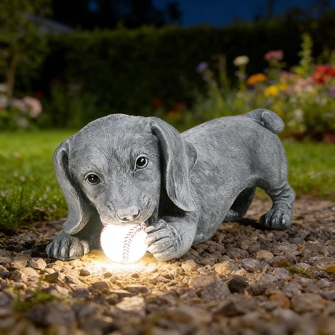 Dachshund Solar Garden Statue - Outdoor Yard, Lawn, Patio Weiner Dog Decor - Unique Birthday Housewarming Gift for Mom, Women, Dad, Men