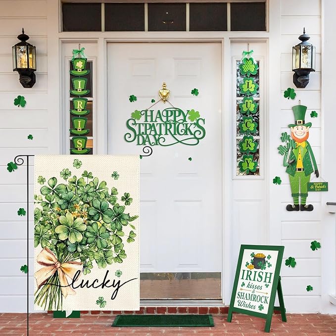 AVOIN colorlife St Patricks Day Garden Flag 12x18 Inch Double Sided Outside, Floral Lucky Shamrocks Clovers Yard Outdoor Flag