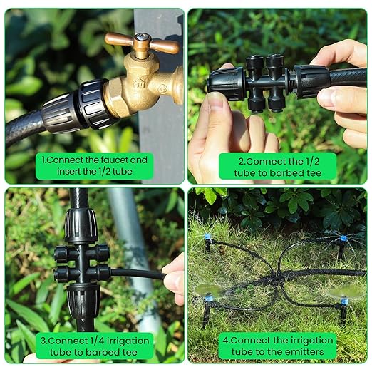 MIXC Drip Irrigation System,Quick Connector Garden Watering System Automatic Sprinkler System Kit for Lawn Raised Bed Greenhouse Plant Watering System (16FT Main Tube+ 79FT 1/4'' Tube)