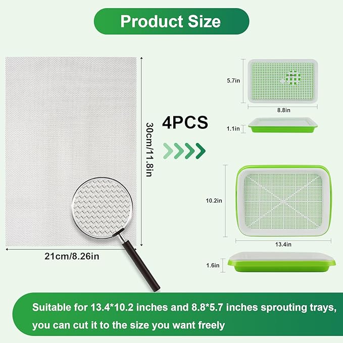 Ecmln 4 pcs Seed Sprouting Tray Mesh Mat,Seed Sprouter, Vegetable Microgreens Planting Mats 8.2" x 11.8". Fit for Plant Germination Tray,Trays NOT Included (8.2" x 11.8")