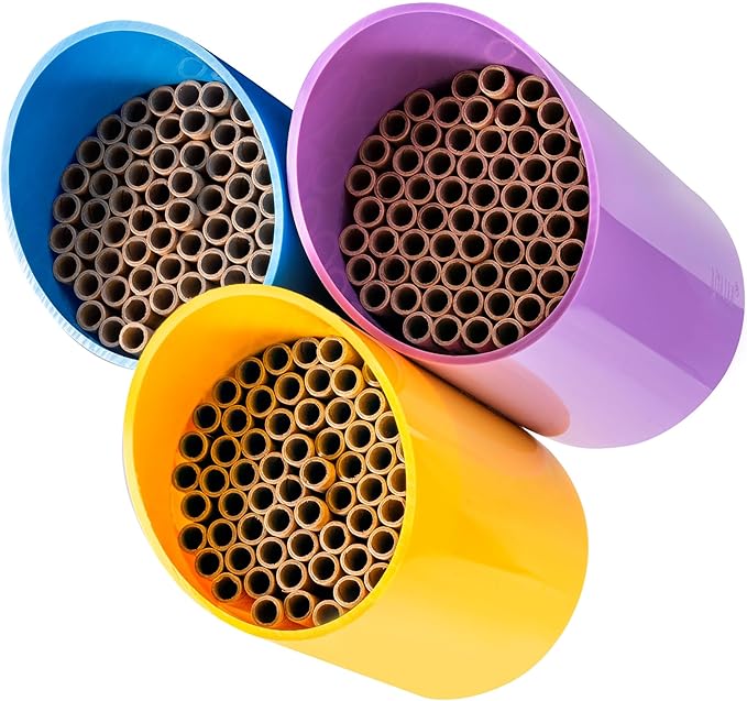 Rivajam Color Splash Mason Bee House - Vibrant & Strong Waterproof Bee Hotel & Insect Habitat - Mason Bee Tubes Filled Bee Houses for The Garden - Pollinator House Bug Hotel Gardening Gifts
