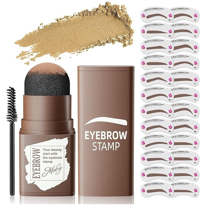 Eyebrow Stamp Stencil Kit - Eye Brow Stencil Kit for Beginners, Brow Stencil and Stamp Kit Long-lasting, Smudge-Proof & Waterproof, 24 Reusable Eyebrow Shapes Stencils for Perfect Brow (Blonde)