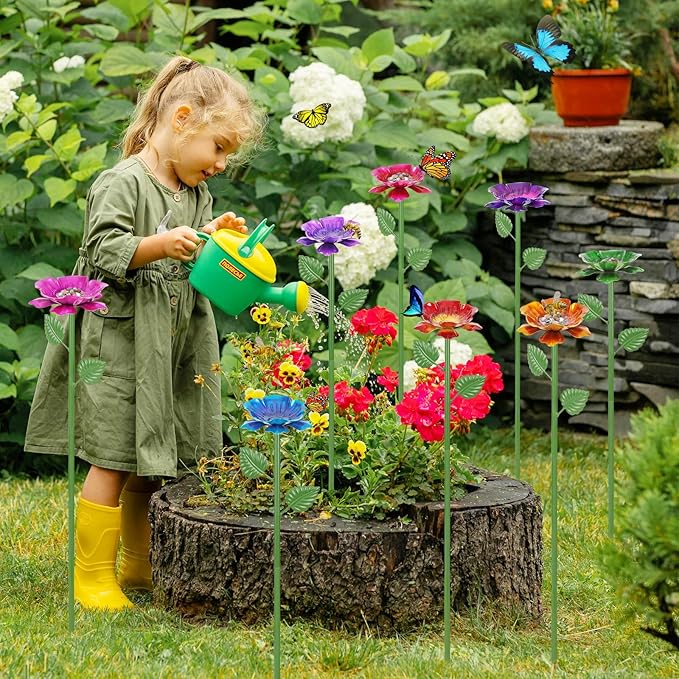8 Pack Bee Watering Station - Flowers Butterfly Feeder, Bee Water Feeders for Outside, Metal Garden Decor, Bee Baths for Garden Yard Patio