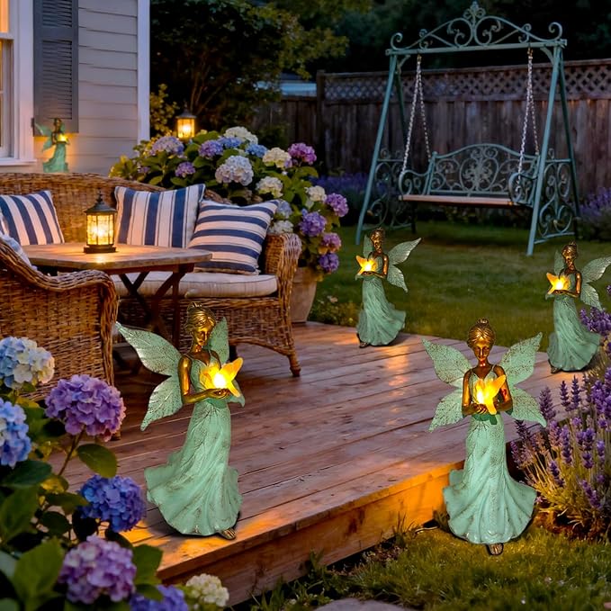 Solar Fairy Garden Statue Decor - 10 Inch Angel Statue Girls Resin Waterproof Home Decoration with Hummingbird LED Lights for Bedroom Balcony Table Yard Patio, Gifts for Women Mom Grandma Birthday