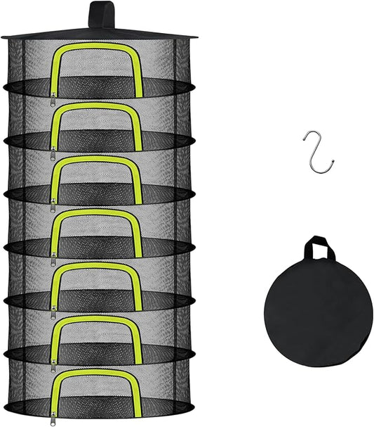 7 Layer Herb Drying Rack, Herb Drying Rack Hanging Mesh, Foldable Bud Drying Net with U-Shaped Zipper, Hooks, for Drying Herbs Plants, Flowers, Fruits, Food, Camping (7 Layers-23.62'')