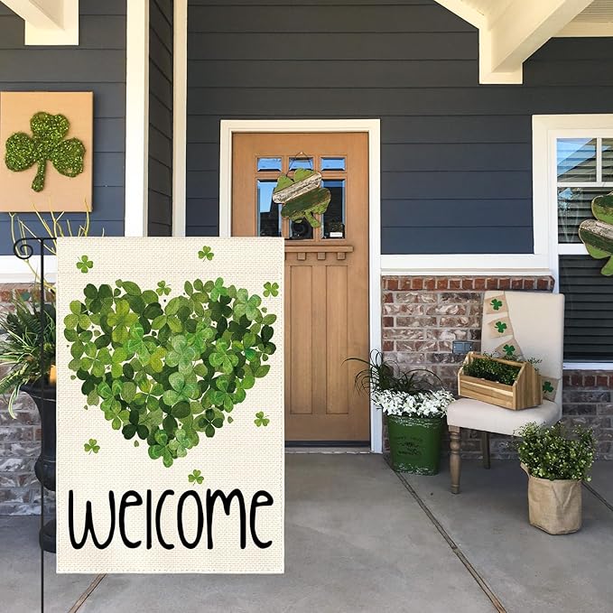 AVOIN colorlife St Patricks Day Garden Flag 12x18 Inch Double Sided Outside, Lucky Clover Shamrock Welcome Holiday Yard Outdoor Flag