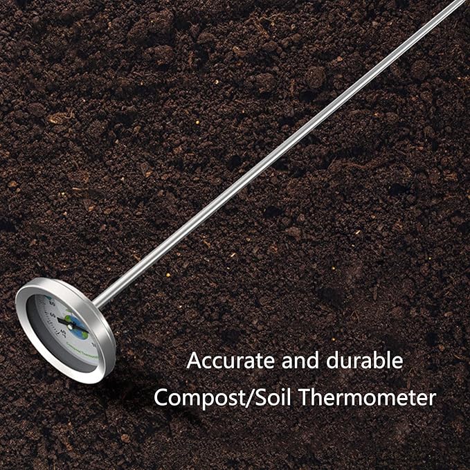Soil Testing Thermometer 20Inch Stem Compost Soil Thermometer Garden Backyard 10~76°C 40°F~180°F Compost Thermometer, Earth Waterproof 200